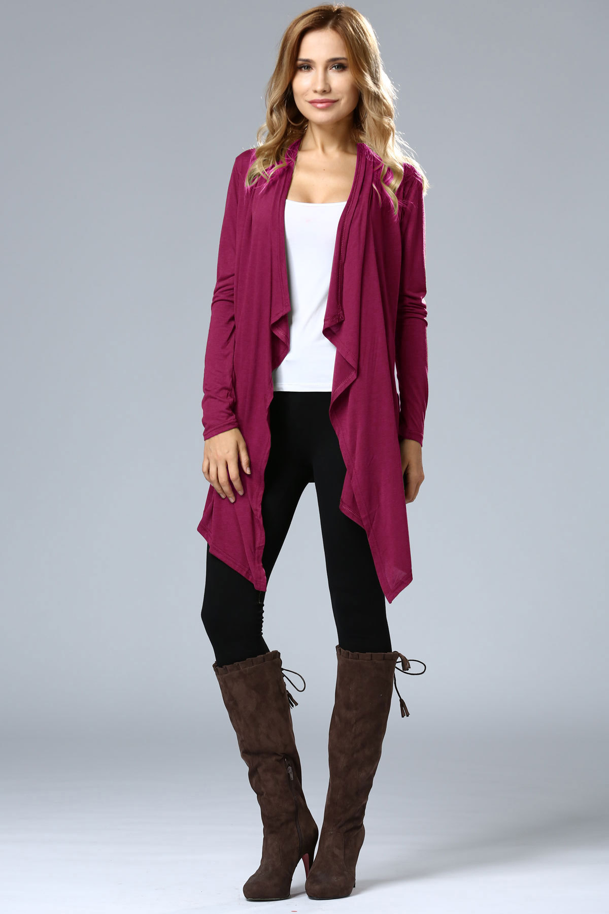 SZ60004-2 Asymmetric Neck Casual Cardigans